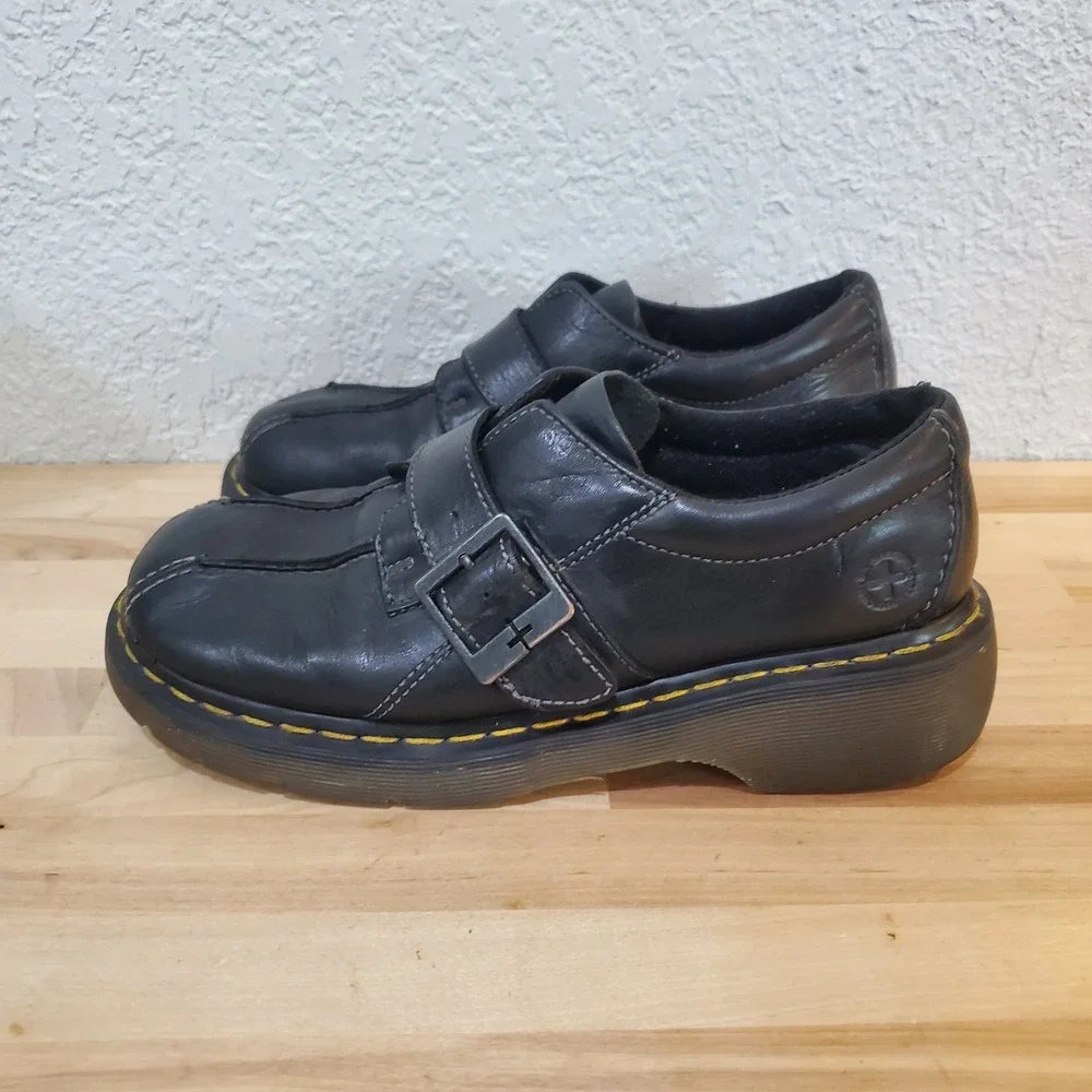 Dr. Martens Black Leather Monk Strap Platform Shoes Buckle Women Size 10 L 12282